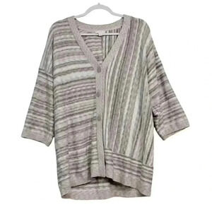Purejill J Jill Cardigan Sweater Size Medium 3/4 Sleeve Knit Striped Oversized